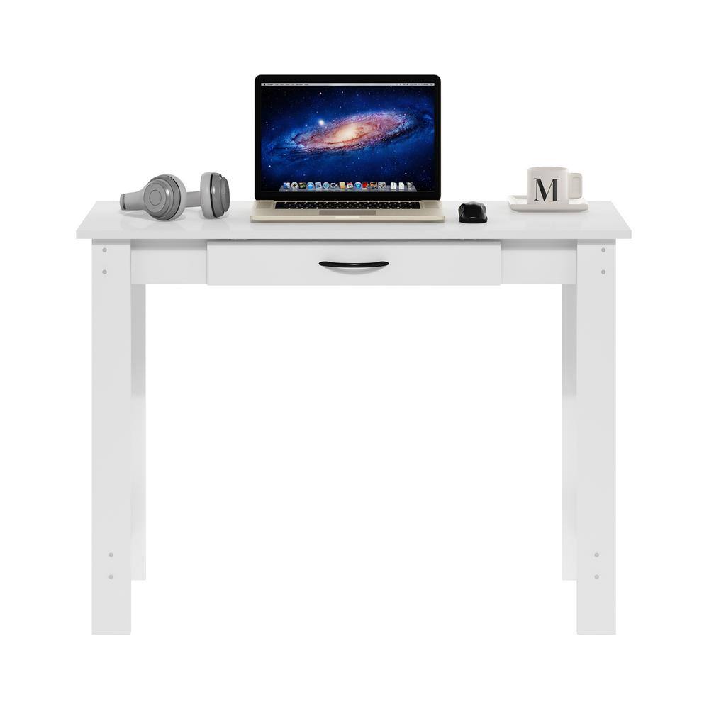 White Wood Corner Writing Desk with Drawer