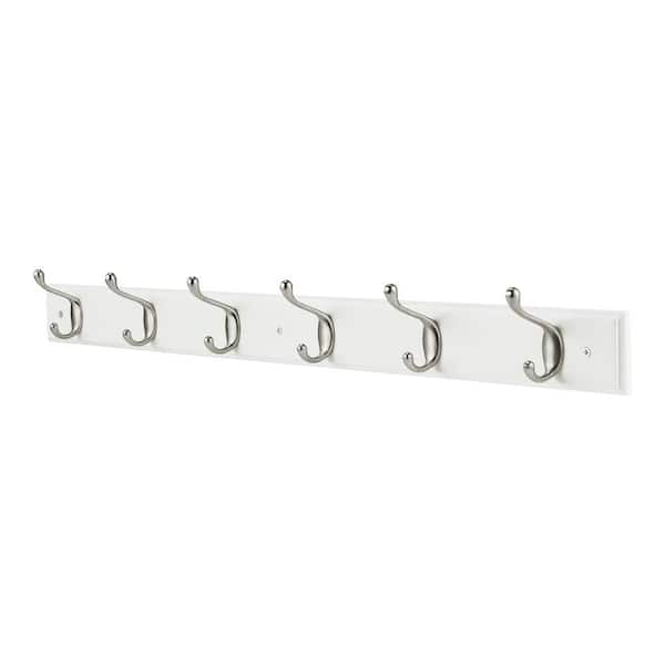 Home Decorators Collection 35 in. White Hook Rack with 6 and Satin