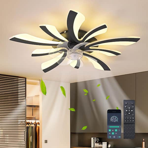 27.55 in. Indoor Black Low Profile Modern Ceiling Fan with Dimmable Integrated LED and Remote Included for Living Room