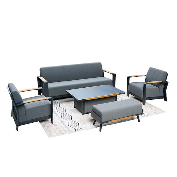 DIRECT WICKER Caleb Dark Gray 5-Piece Aluminum Patio Conversation Set with Acrylic Cushions