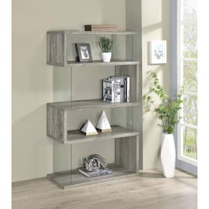 Emelle 35.5 in. Wide Grey Driftwood 4-shelf Bookcase with Glass Panels