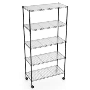 Black 60 in. H 5-Tier Heavy-Duty Metal Pantry Organizer with Swivel Wheels