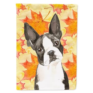 11 in. x 15-1/2 in. Polyester Fall Leaves Boston Terrier 2-Sided 2-Ply Garden Flag