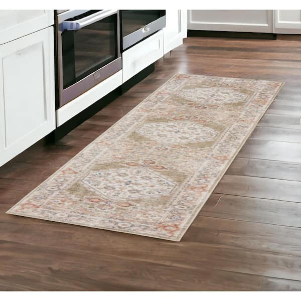 2 ft. x 8 ft. Green Oriental Washable Area Rug