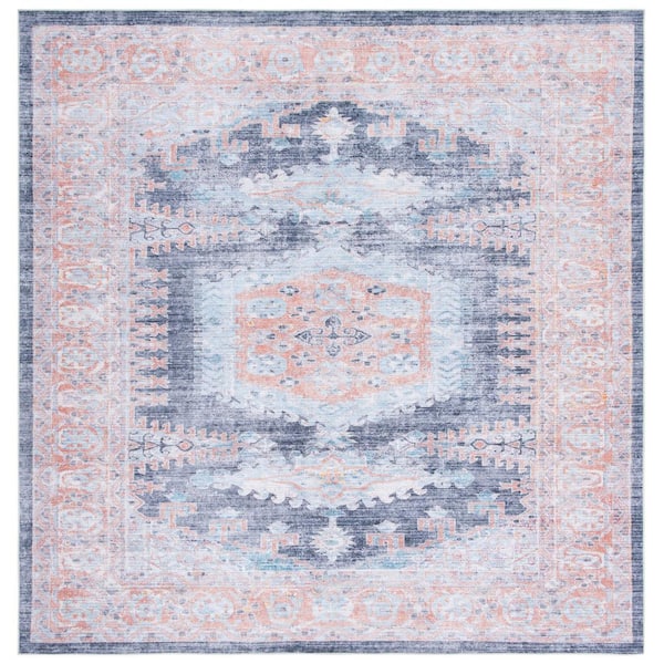 SAFAVIEH Serapi Terracotta/Blue 7 ft. x 7 ft. Machine Washable Border Distressed Square Area Rug