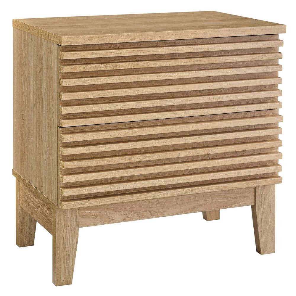 Oak Mid-Century Modern Two-Drawer Nightstand