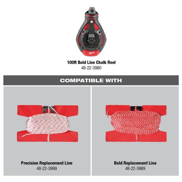 100 ft Bold Line Chalk Reel Kit with Red Chalk Milwaukee Tool Essential Neat 
