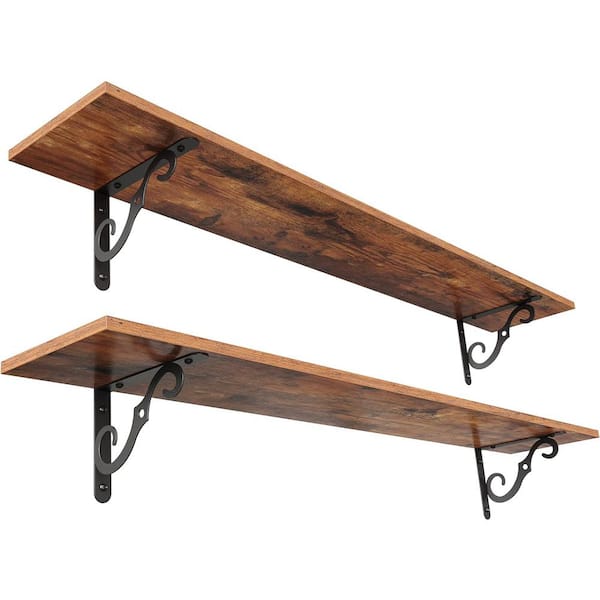 Unbranded 47.3 in. W x 7.87 in. D Rustic Brown Floating Shelves Decorative Wall Shelf (Set of 2)