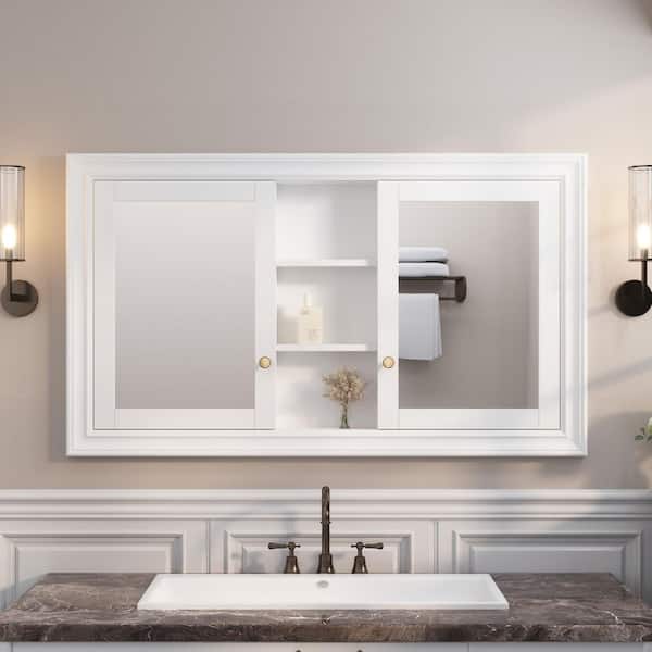 55 in. W x 32 in. H Rectangular Recessed Solid Wood Medicine Cabinet with Mirror