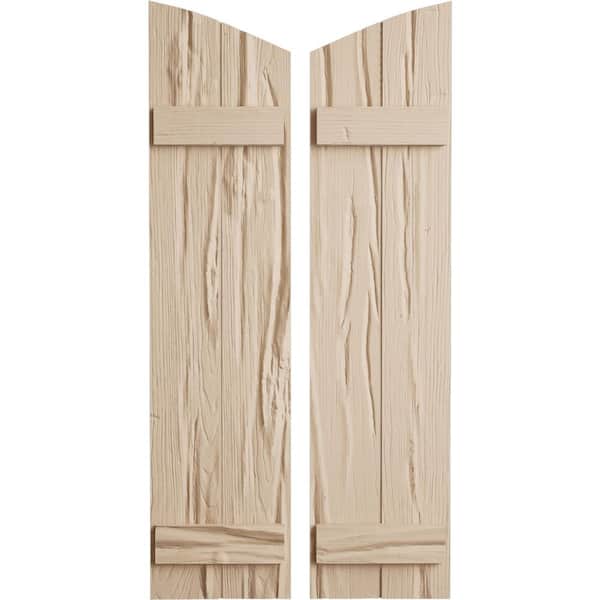 Ekena Millwork 11 in. x 70 in. Polyurethane Riverwood 2-Board Joined Board-n-Batten Elliptical Top Shutters, Primed Tan