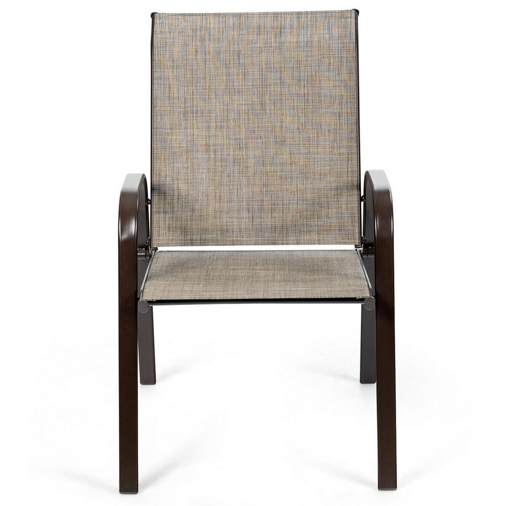 Gray Steel Frame Outdoor Dining Chairs with Armrests, Set of 2
