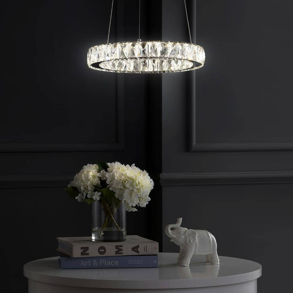 Elegant Chrome Crystal Ring LED Chandelier 15.75" Flush Mount
