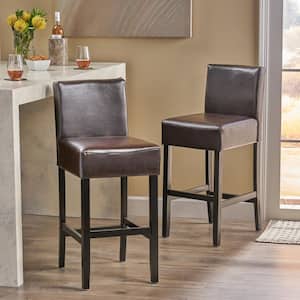 Lopez 29.5 in. Brown Leather Bar Stool (Set of 2)