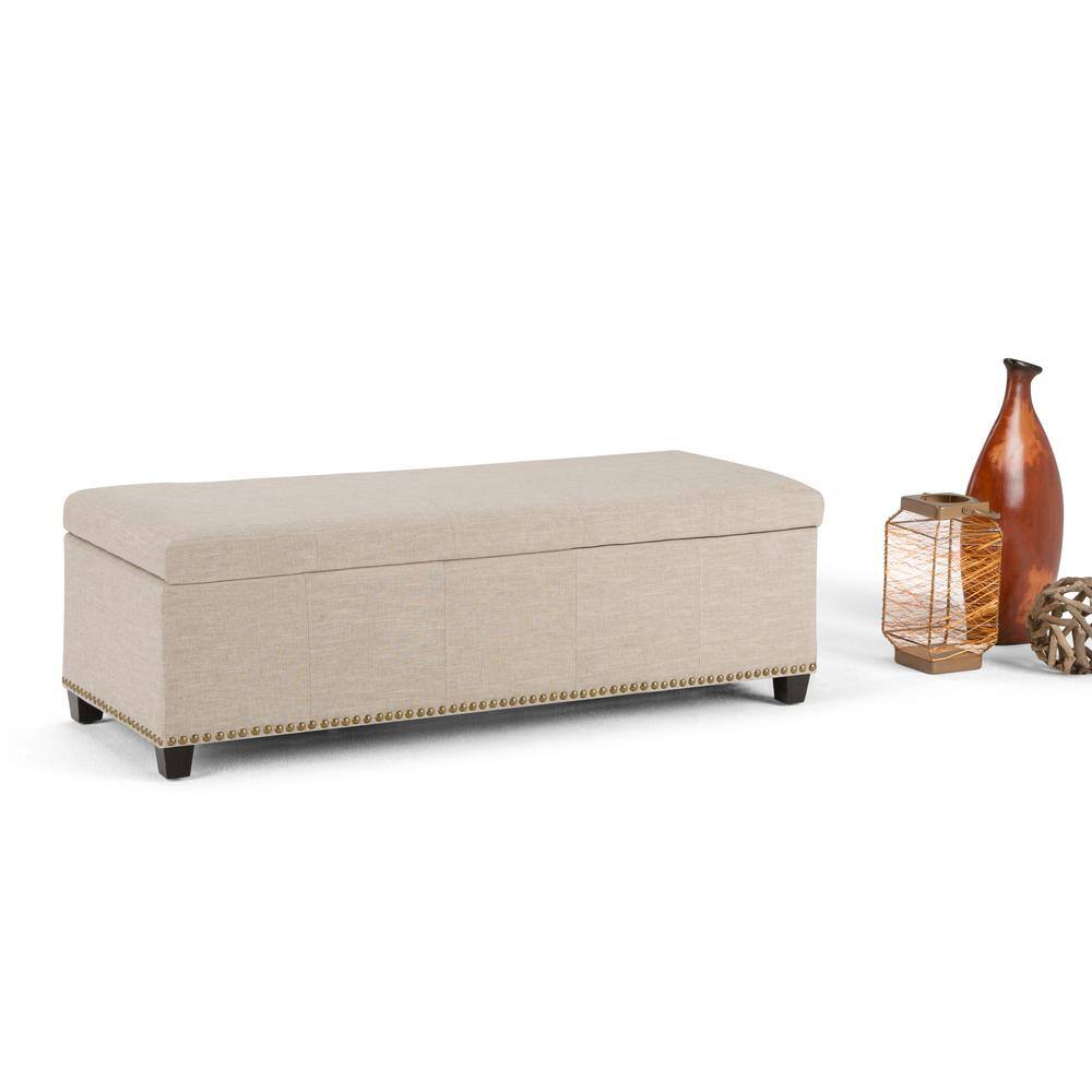 Linen Natural 48" Upholstered Storage Ottoman Bench