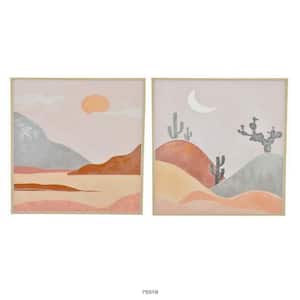 Brown, Red, Orange and Gray Natural Fiber Decorative Wooden Wall Art Print (Set of 2)