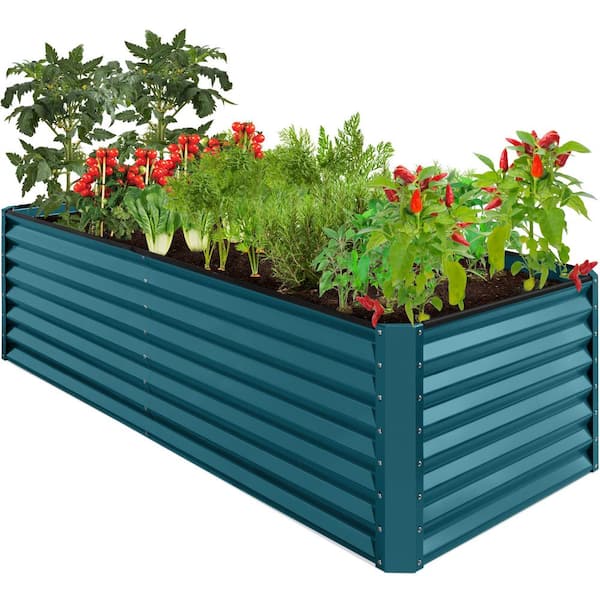 Best Choice Products 8 ft. x 4 ft. x 2 ft. Peacock Blue Outdoor Steel Raised Garden Bed, Planter Box for Vegetables, Flowers, Herbs