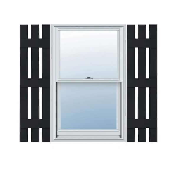 Ekena Millwork 12 in. x 59 in. Lifetime Vinyl Standard Three Board Spaced Board and Batten Shutters Pair Black