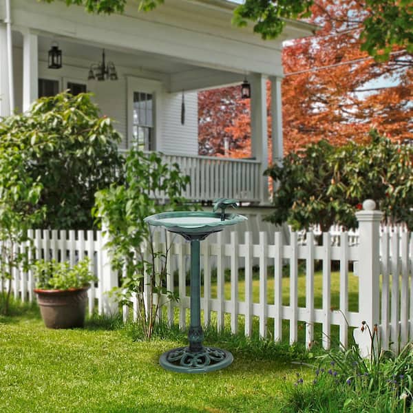 31 in. Tall Outdoor Antique Flower Birdbath with Bird Decoration Yard Statue