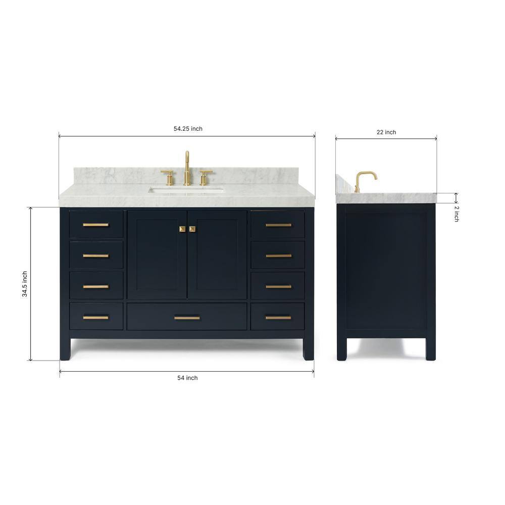 Midnight Blue 54" Freestanding Vanity with Carrara Marble Top