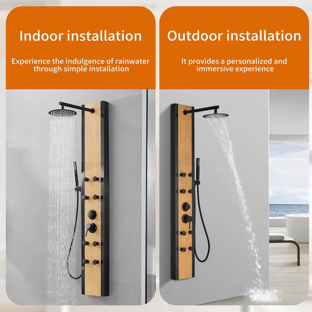 Matte Black and Bamboo 60'' Shower Panel System with Jets