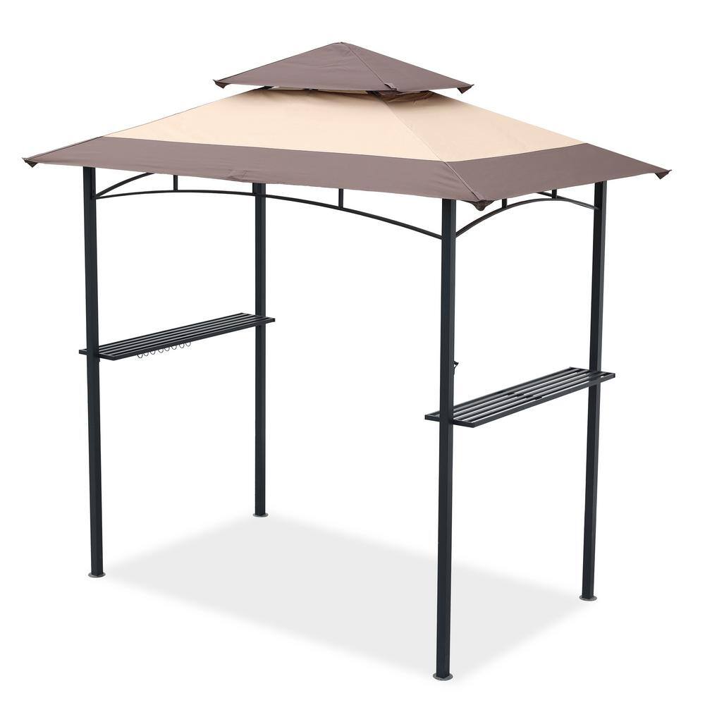 8 ft. x 5 ft. Brown Outdoor Grill Gazebo Shelter Tent with Hook and Bar Cou