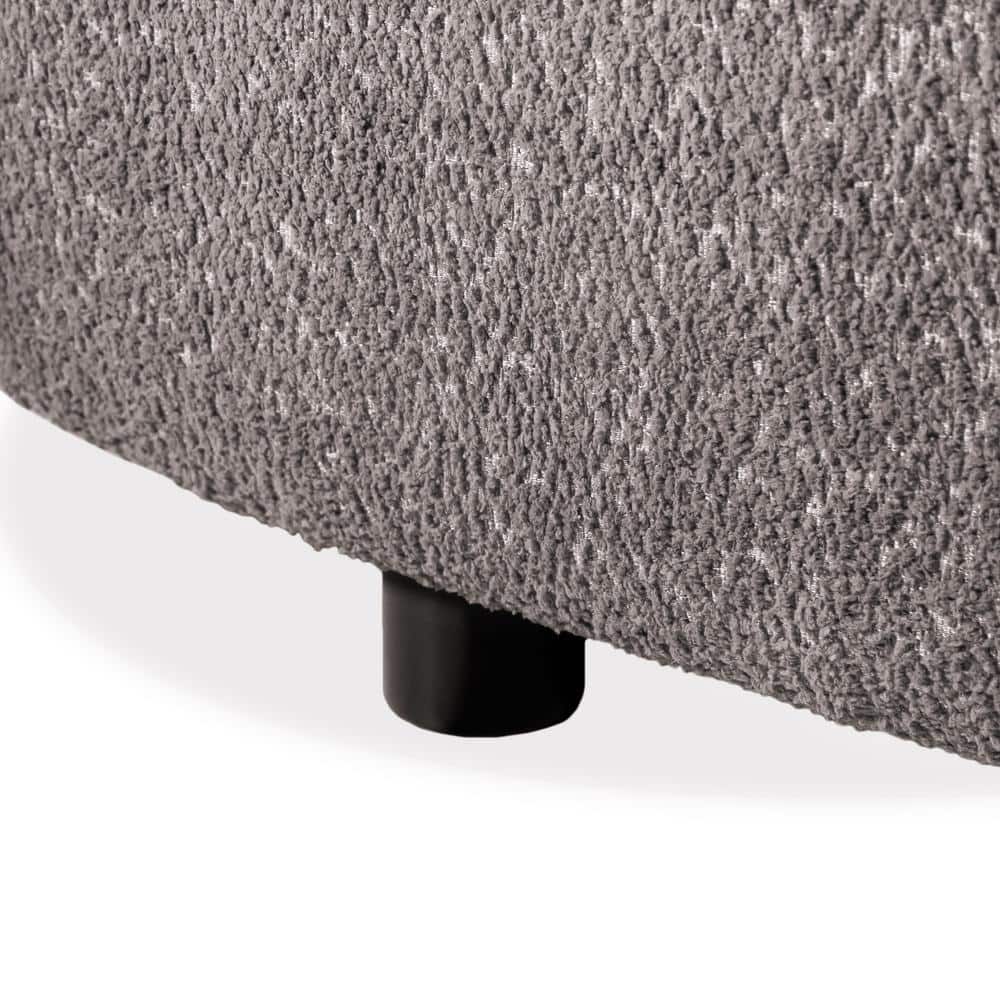 Charcoal Gray Boucle Fabric Curved Loveseat with Wooden Legs