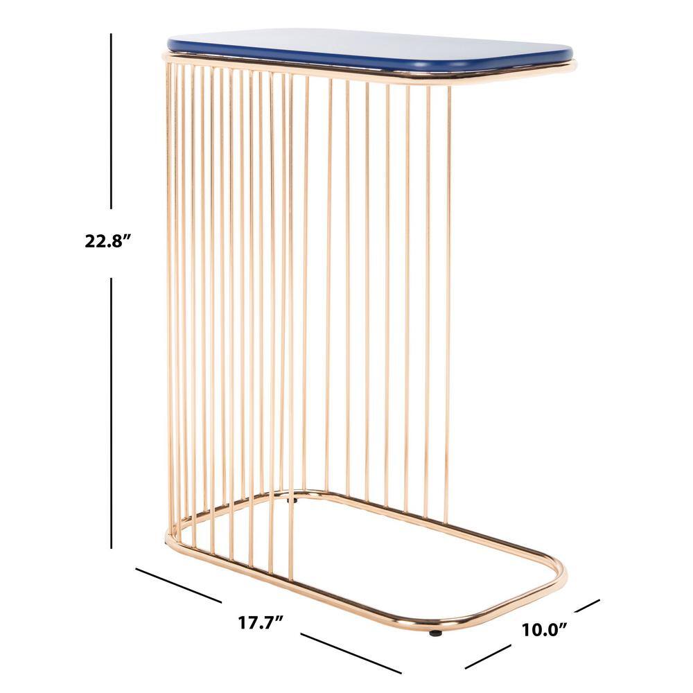 Modern Glam Blue & Gold Square Metal & Wood Accent Table