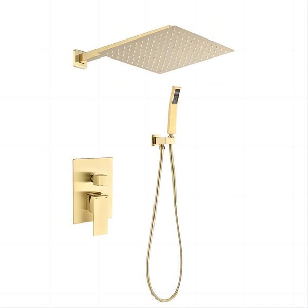 Tahanbath 1-Spray Dual Shower System 2.5 GPM with Rain Shower Head, Hand Shower Head, Water Control Valve in Brushed Gold