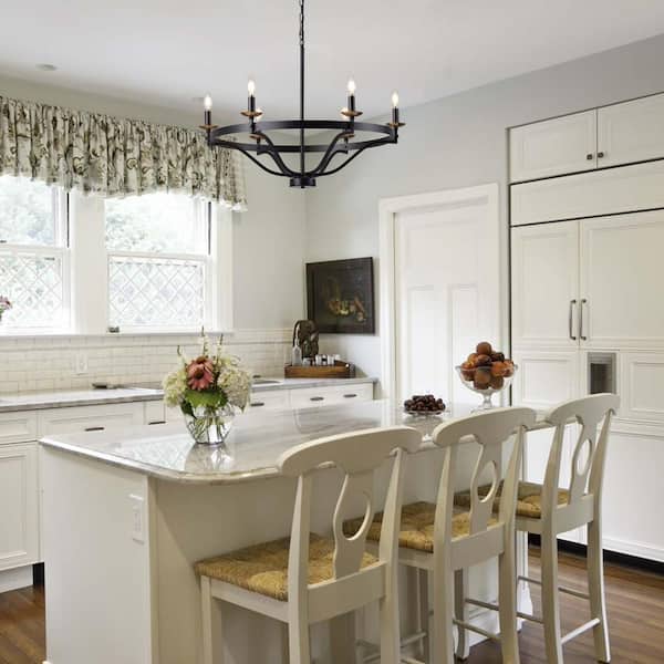 6-Light Black Dimmable Wagon Wheel Chandelier for Foyer with No Bulbs Included