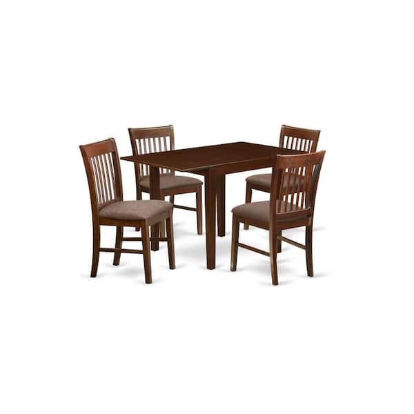 East West Furniture 5-Piece Mahogany Finish Solid Wood Top - Dining Room Set with Dropleaf (Seats- 4)