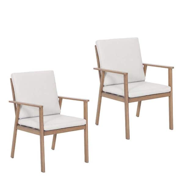 Unbranded Natural Aluminum Outdoor Dining Chair Patio Dining Chairs with Armrest and Removeable Beige Cushion (2-Pack)