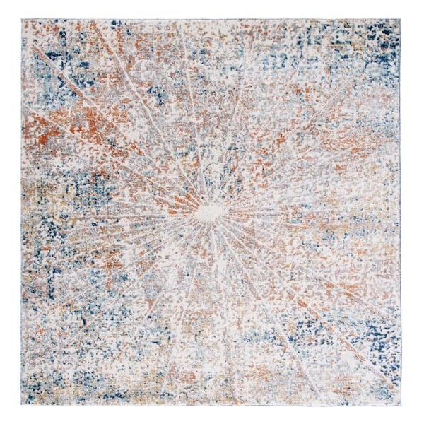 SAFAVIEH Aston Ivory/Navy 7 ft. x 7 ft. Geometric Distressed Abstract Square Area Rug