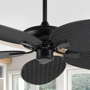 Raffles 52 in. Bohemian Industrial Iron/Plastic Mobile-App/Remote-Controlled 6-Speed Palm Blade Ceiling Fan, Black