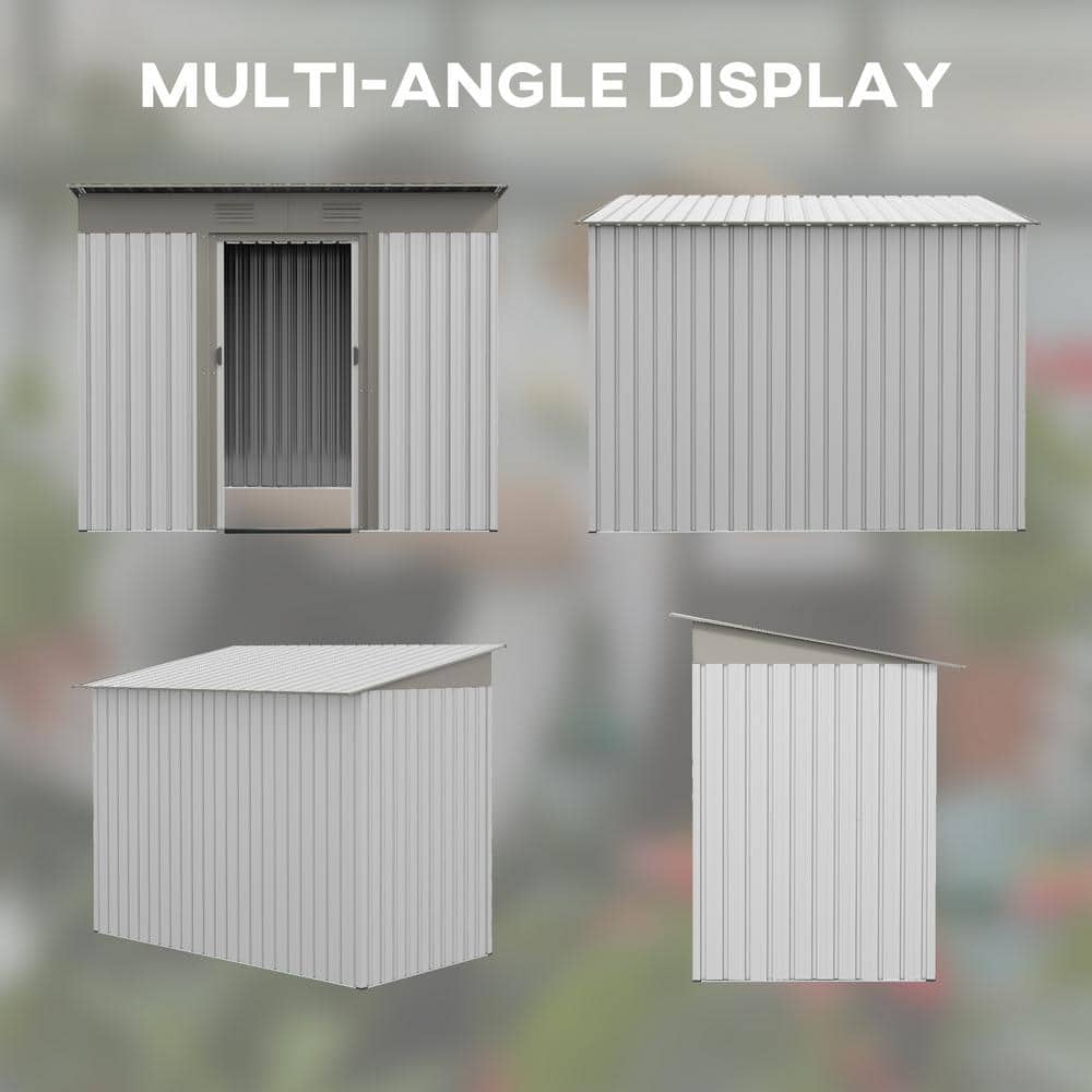 Gray Metal Garden Shed with Windows and Dual Locking Doors