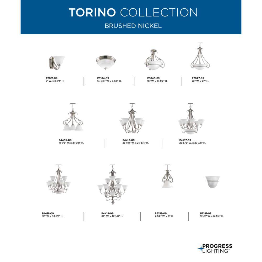 Torino Brushed Nickel 3-Light Inverted Pendant with Etched Glass Bowl