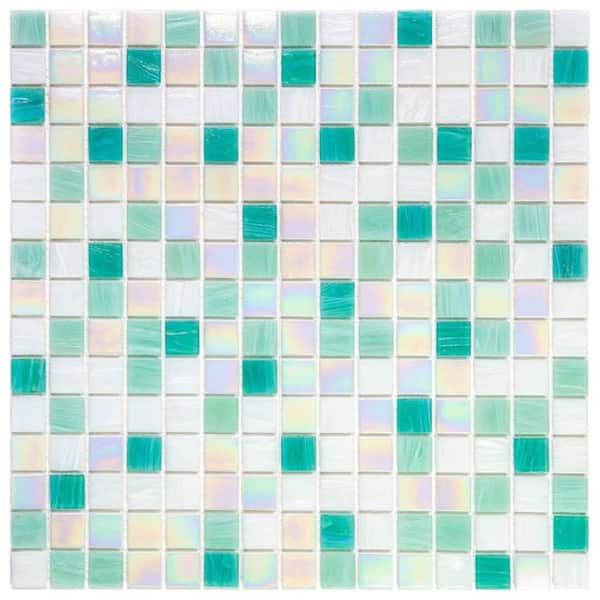 Apollo Tile Mingles 4" x 6" Glossy White & Green Glass Mosaic Uniform square Wall & Floor Sample Tile 0.13 sq. ft./Piece (1-Pack)