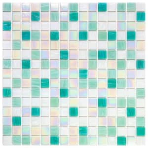 Mingles 12 in. x 12 in. Glossy White and Green Glass Mosaic Wall and Floor Tile (20 sq. ft./case) (20-pack)