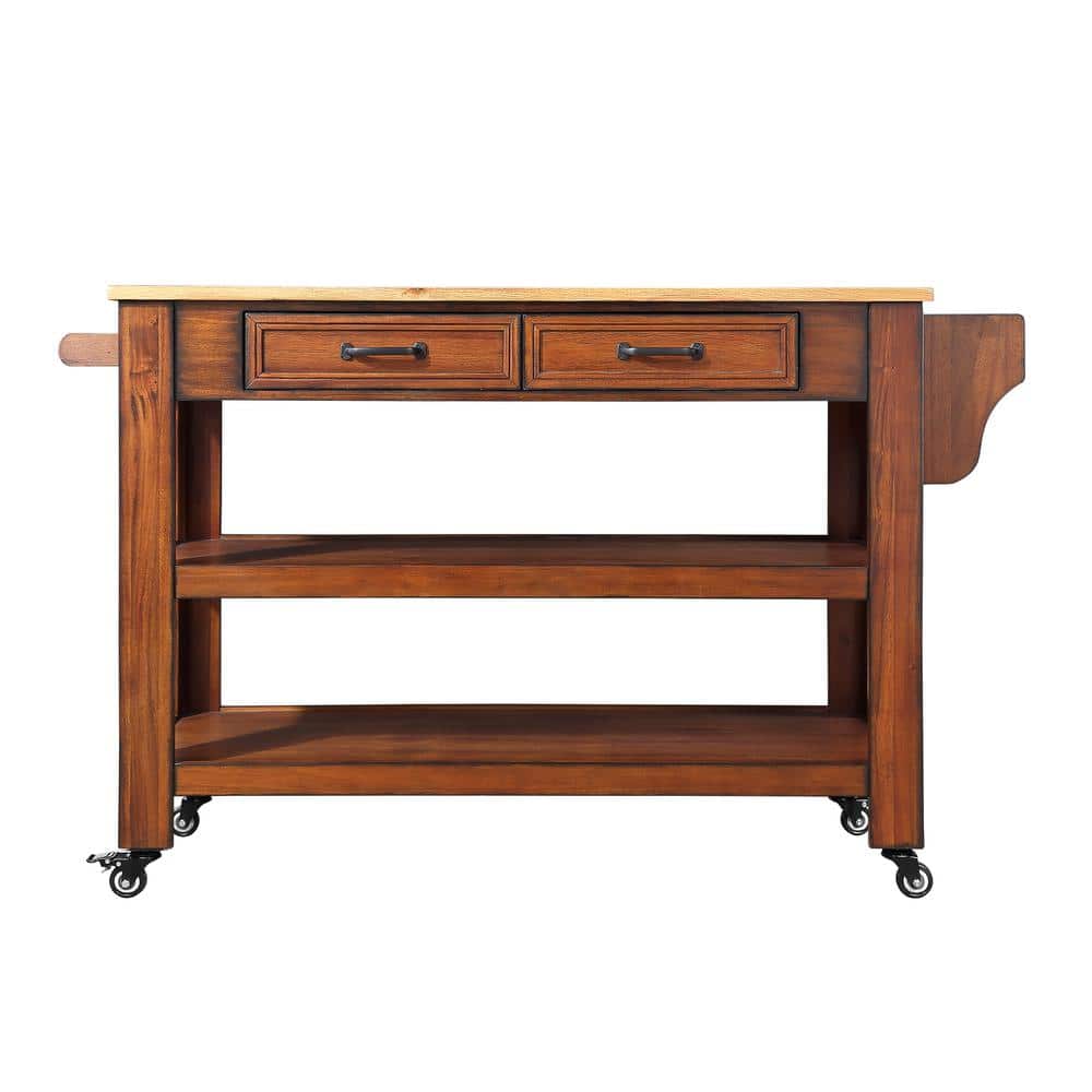 Walnut Wood Kitchen Cart with 2 Drawers