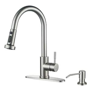Single-Handle Pull Down Sprayer Kitchen Faucet with Soap Dispenser in Brushed Nickel
