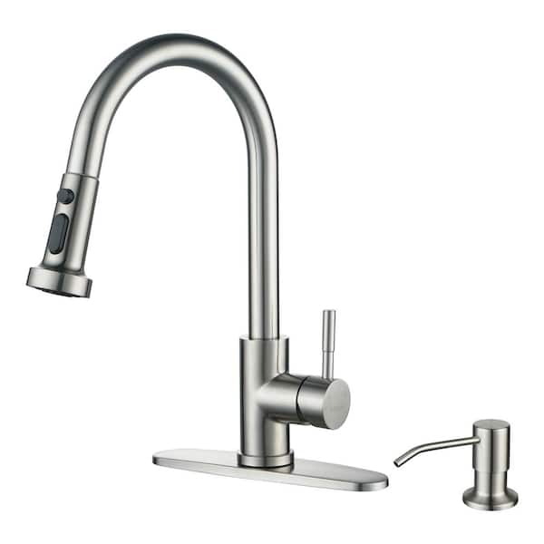 ALEASHA Single-Handle Pull Down Sprayer Kitchen Faucet with Soap Dispenser in Brushed Nickel