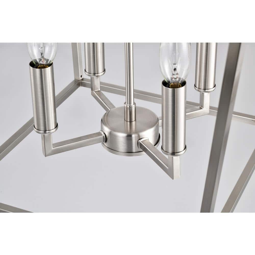 Brushed Nickel 4-Light Lantern Pendant Chandelier 16 in