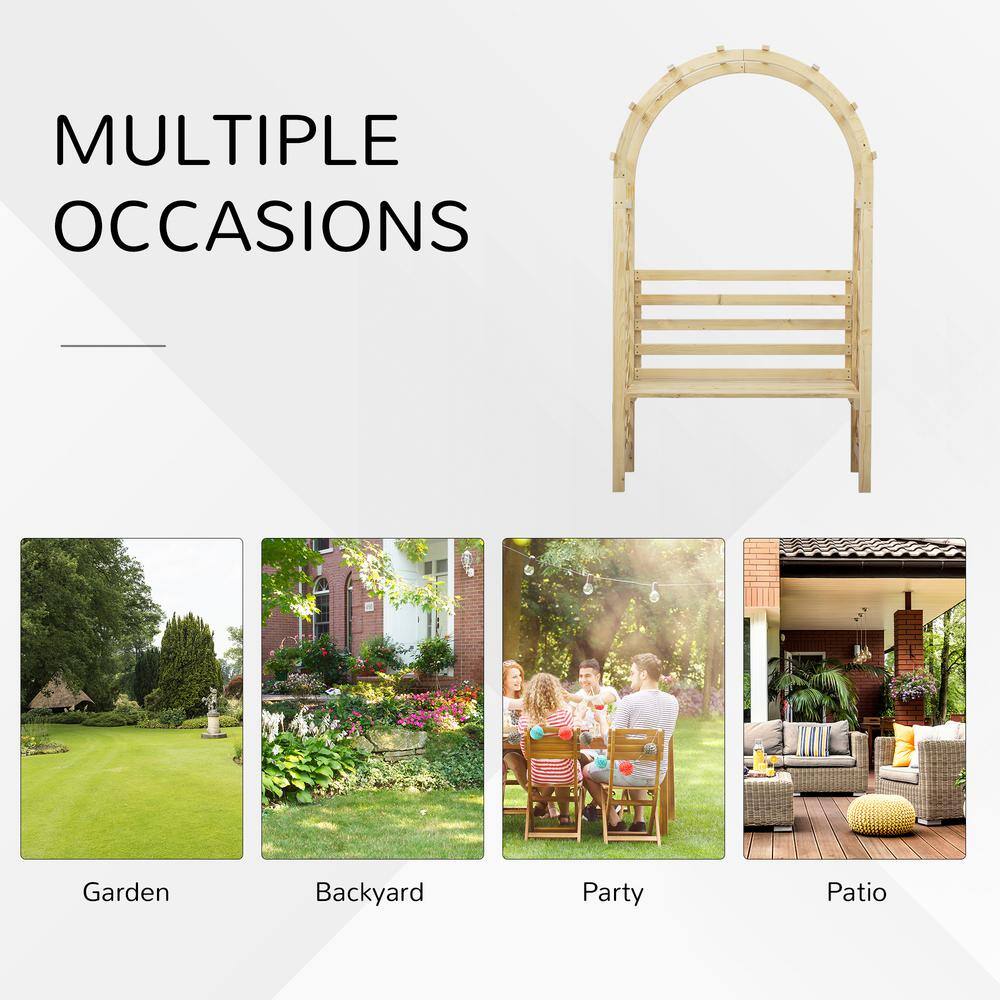 Natural Fir Wood Garden Arch with Bench and Trellis