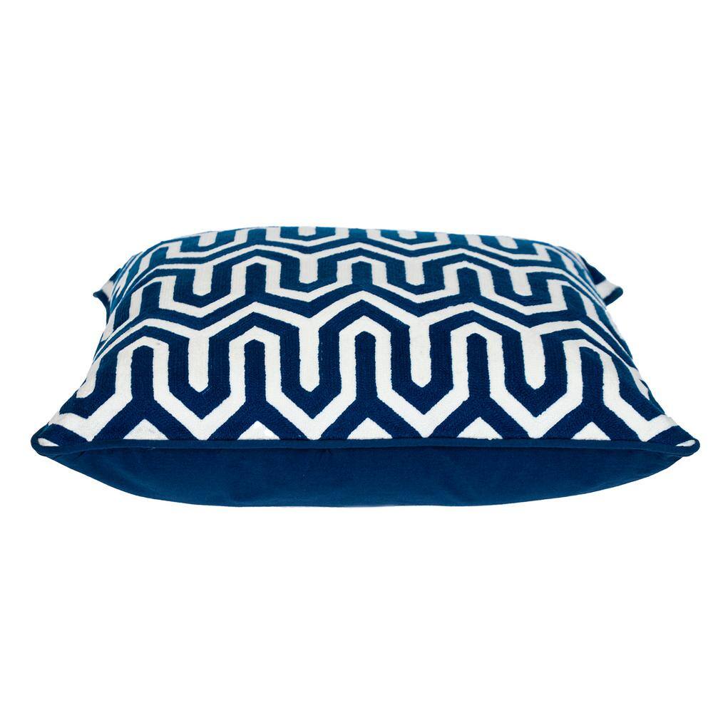 Blue and White Embroidered Geometric Square 20" Pillow