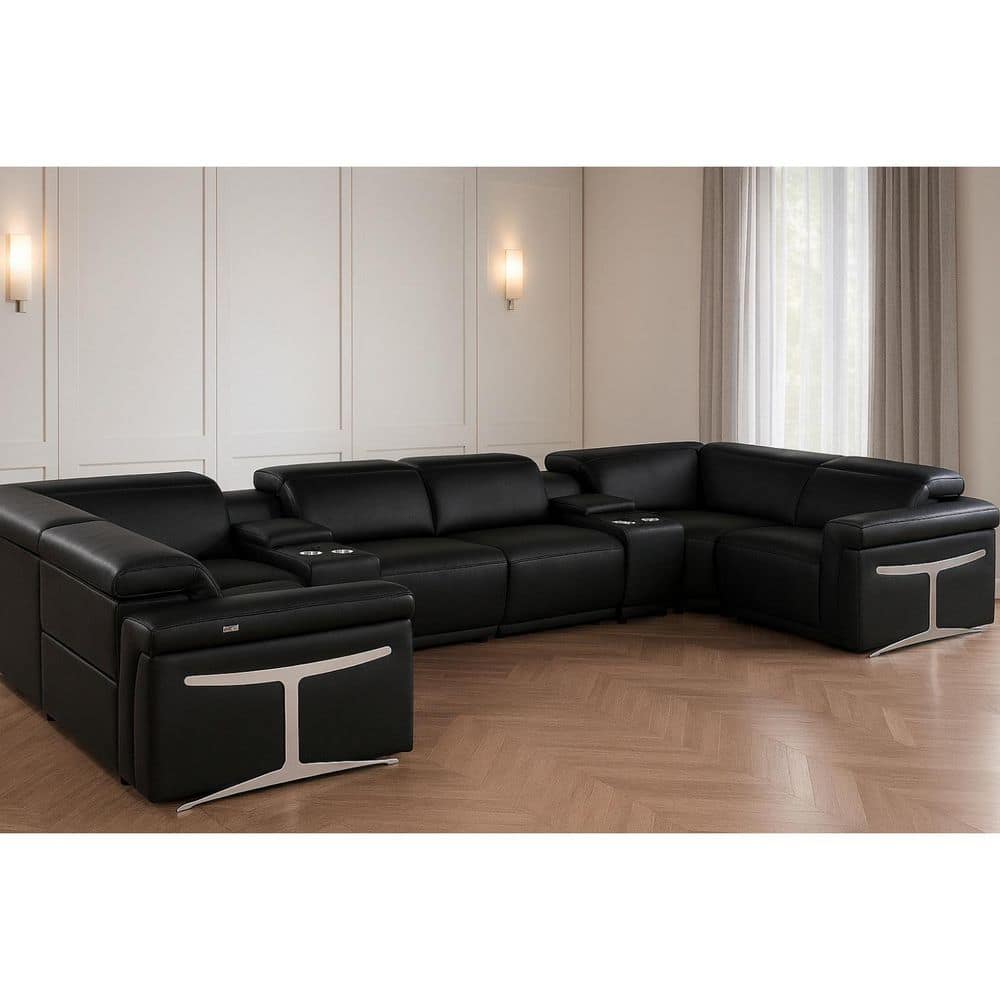 172.00 in. Square Arm 8-Piece Leather U-Shaped Sectional Sofa in Black price history on PriceWatchPro