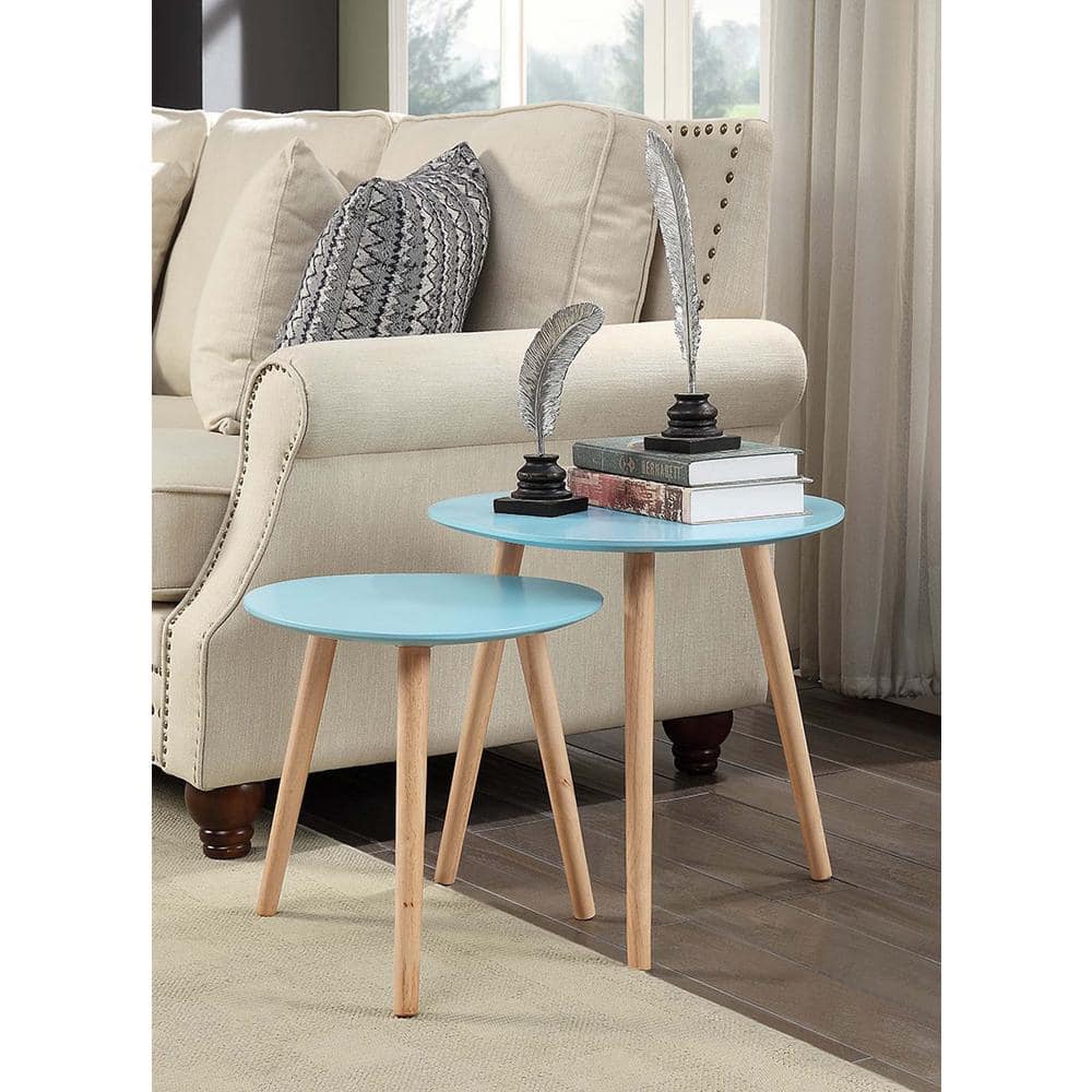 Sea Foam & Light Oak Mid-Century Nesting End Tables Set