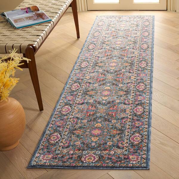 Crimson 2 ft. x 8 ft. Blue/Black Oriental Floral Runner Rug