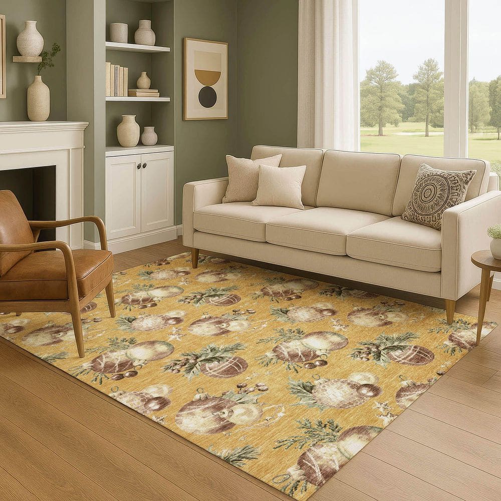 Mayfield Premium Machine Washable Abstract AMF1828 Gold 3 ft. x 4 ft. Area Rug price history on PriceWatchPro