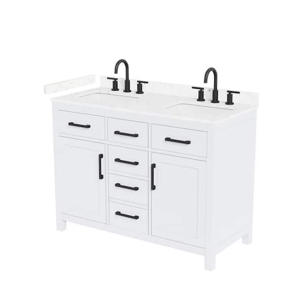 Beckett 48 in. Double Freestanding White Bath Vanity with Carrara Cultured Marble Top