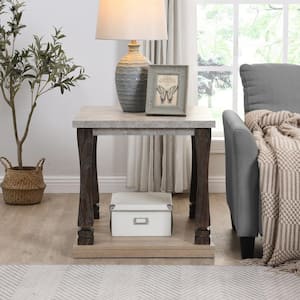 24 in. Mid-Century Light Grey Square MDF End Table Wood Side Table with 2-Tier Storage Shelf for Living Room