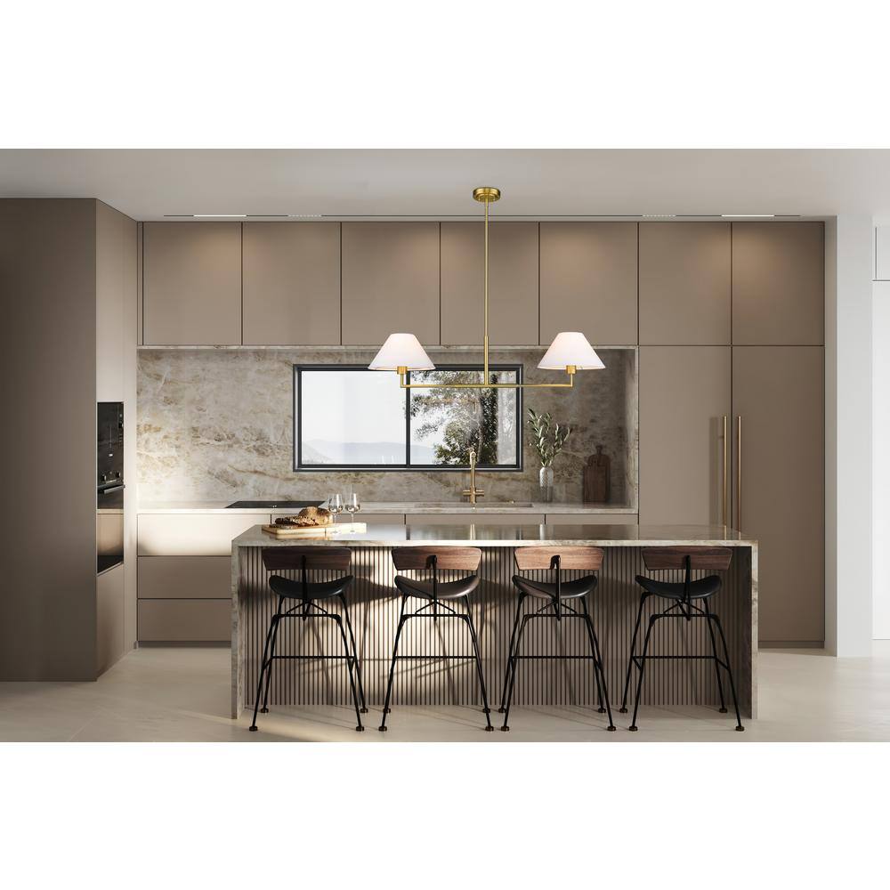 Luxe Gold and White Linen 2-Light Linear Chandelier